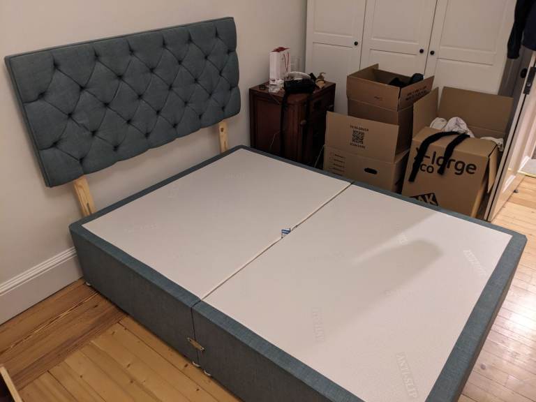 Divan bed frame with headboard (and mattress) - almost new 