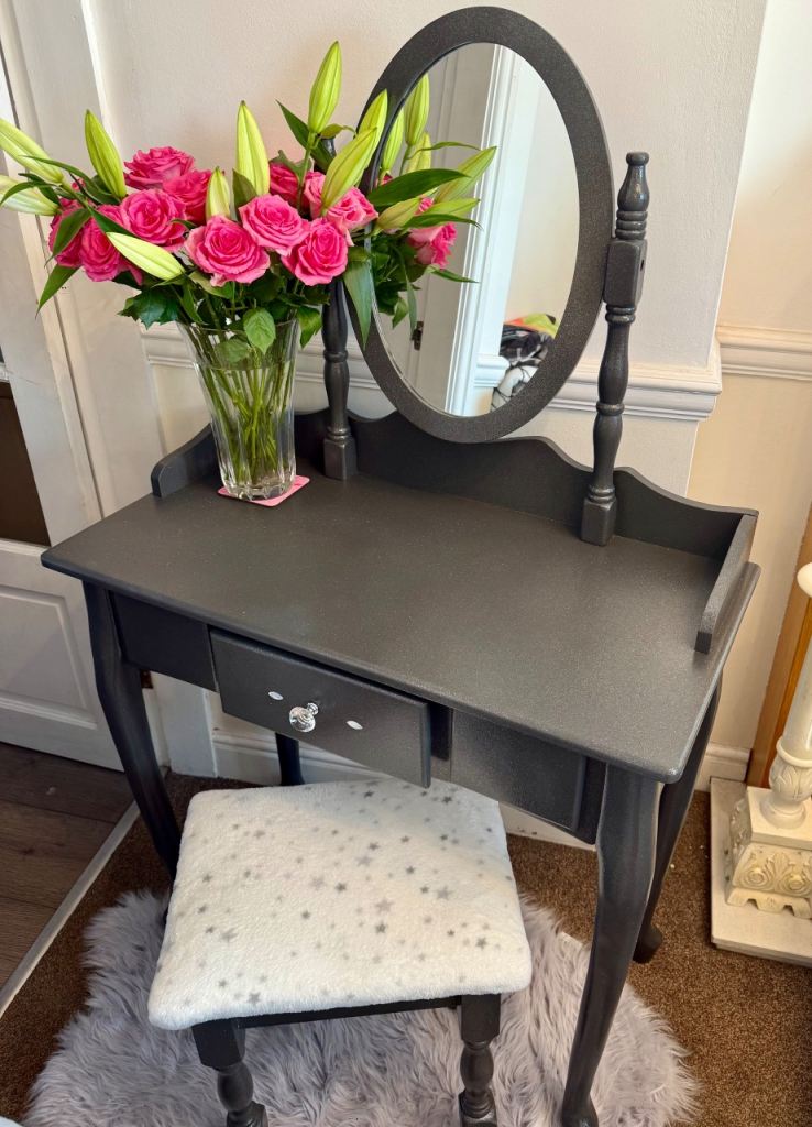 Upcycled desk mirror and stool