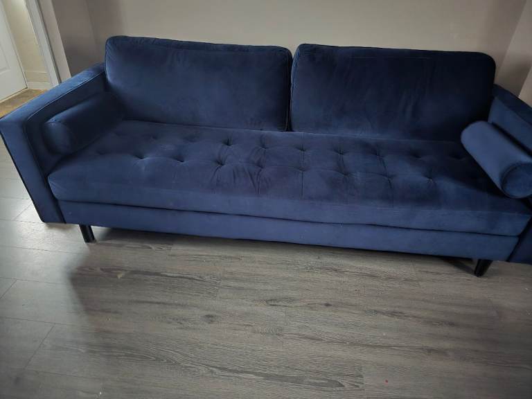 Dunelm blue velvet sofa