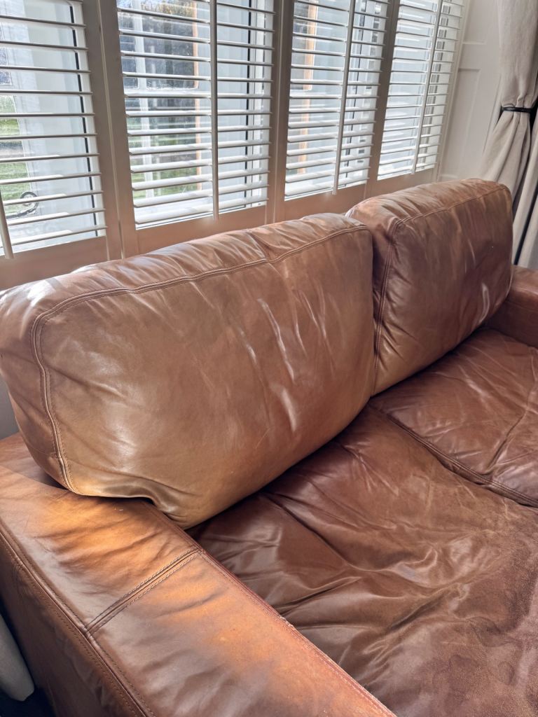 Tan Italian leather sofa original cost £2300