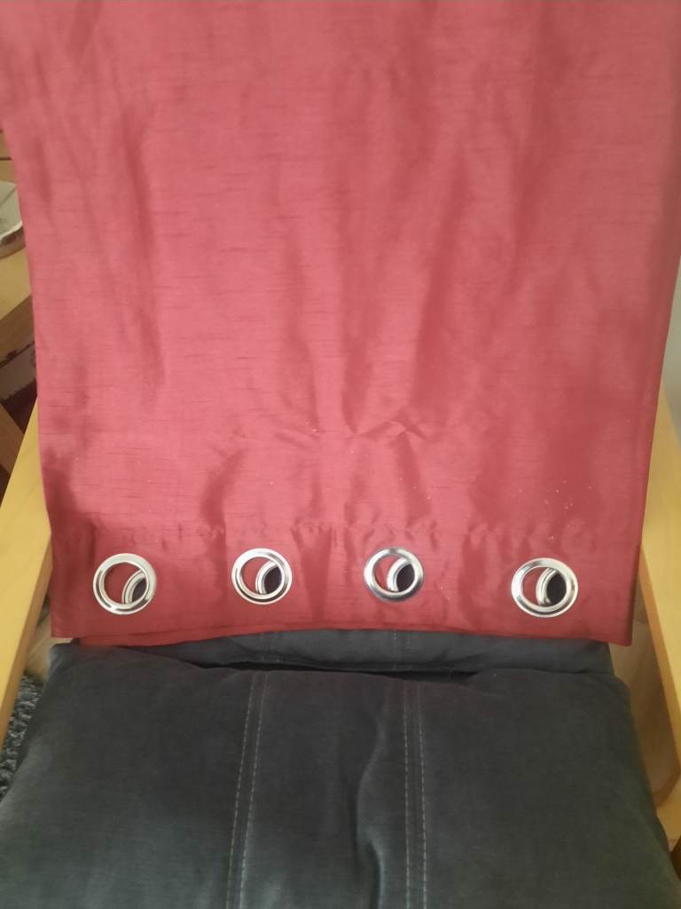 Two Pairs of burgandy linned Satin Curtains