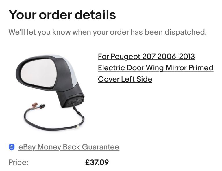 ELECTRIC DOOR WING MIRROR For Peugeot 2006  to 2013 Electric Door Wing Mirror Primed Cover Left Side