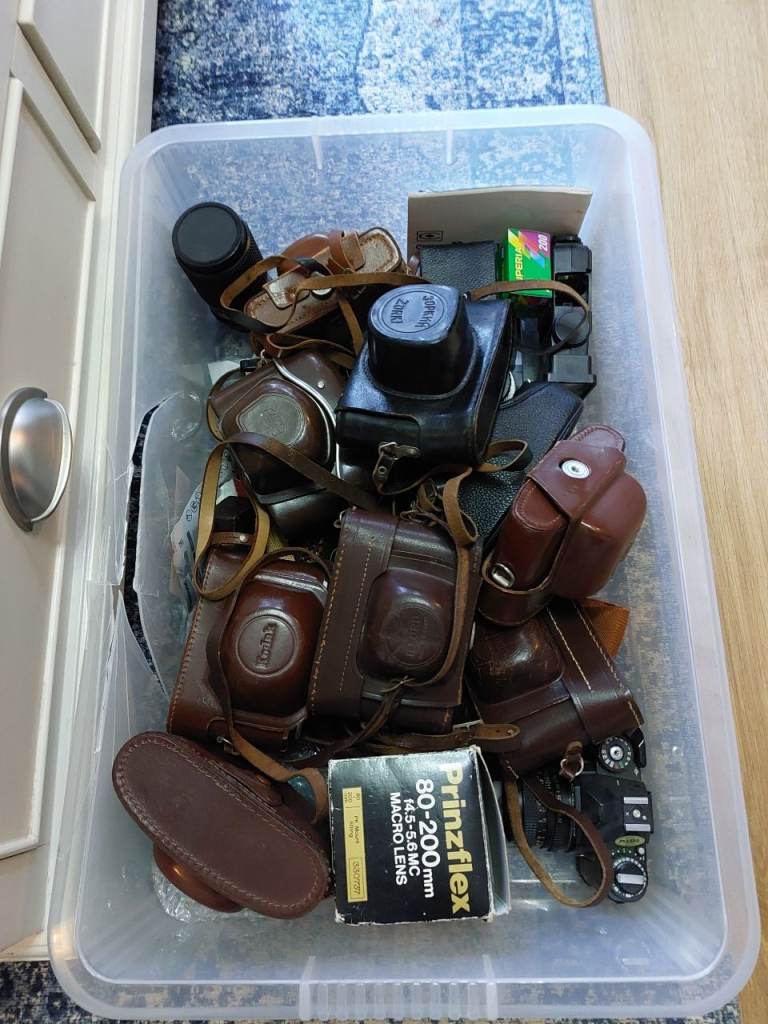 Vintage Cameras Zorki Ilford Agfa Mastra Chinon Zeiss Plus Assorted Lenses and Miranda Flashgun