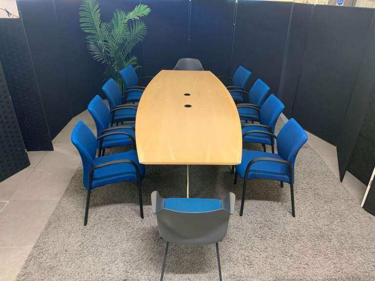 Extra large maple conference boardroom meeting boat barrel shape table 290cm x 118cm (83cm at ends)