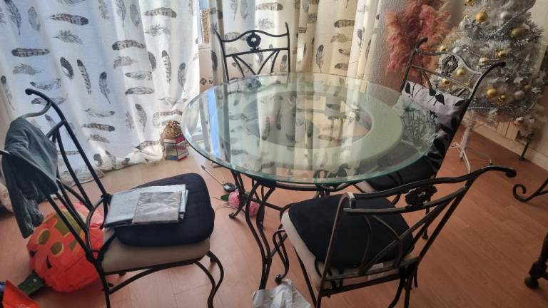 Black Metal & Glass Dining Table with 4 Chairs - Good Condition