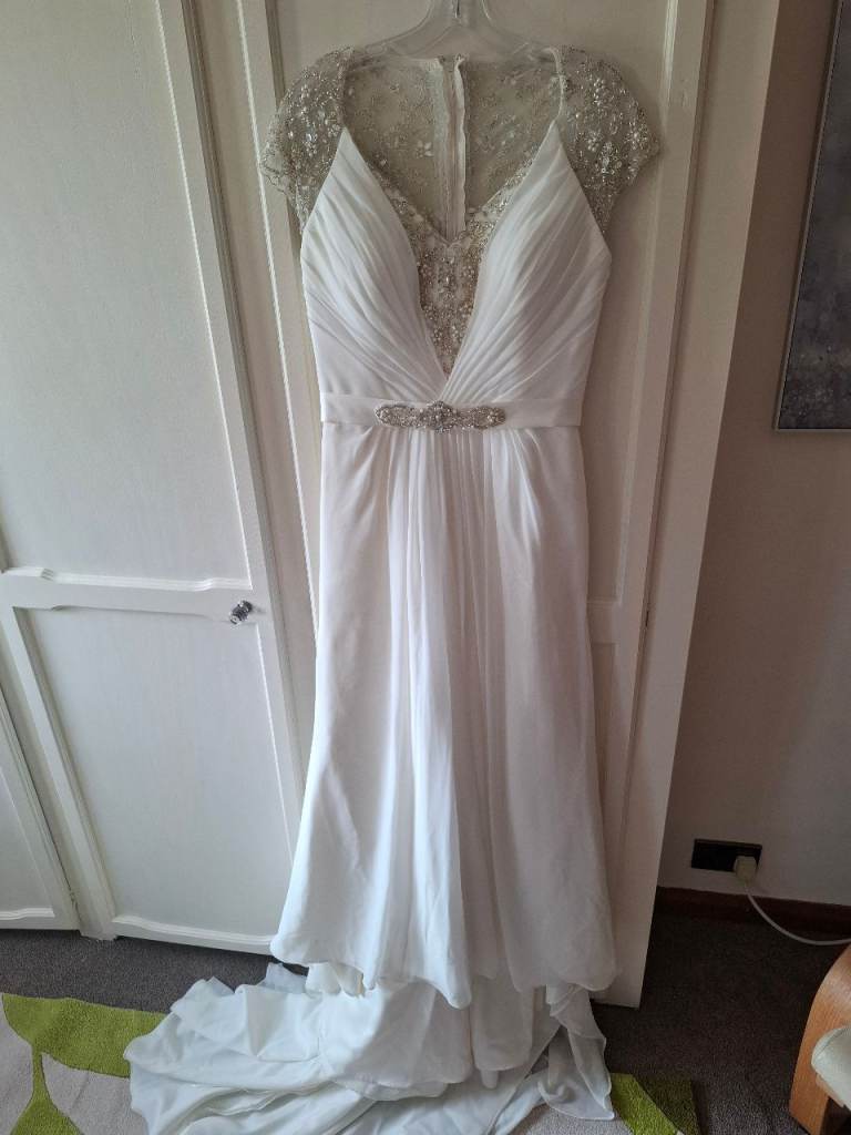 Stunning White Ronald Joyce Wedding Dress with Beaded Sleeves