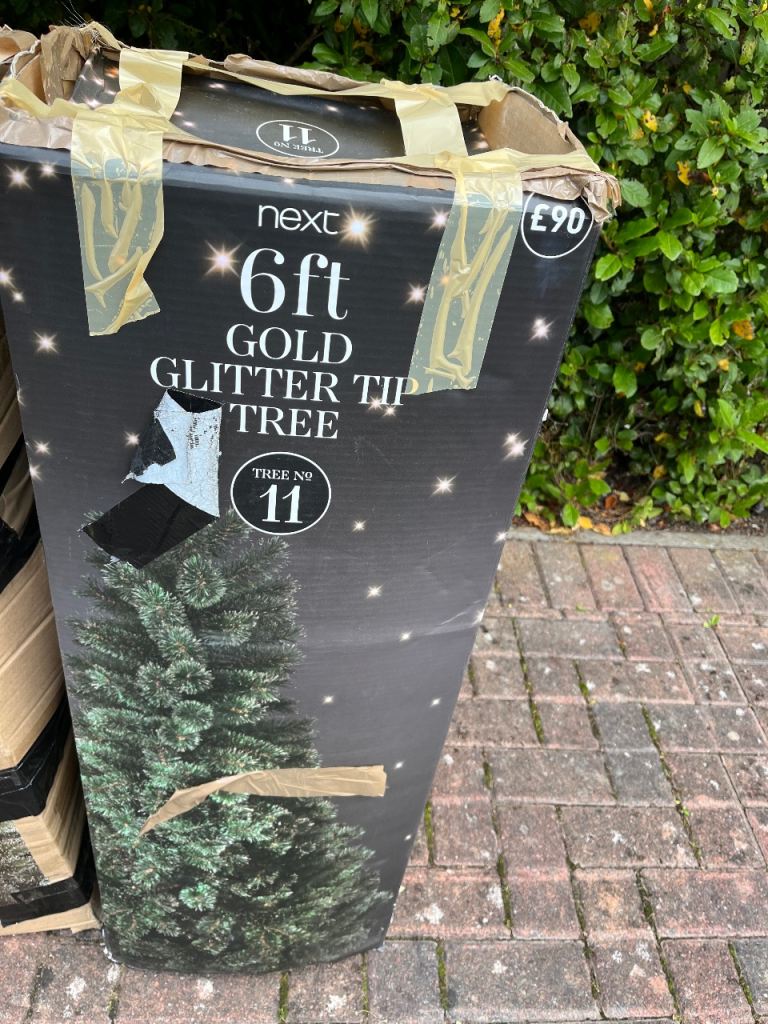 Next 6ft Gold Glitter Tip Christmas Tree - New in Box
