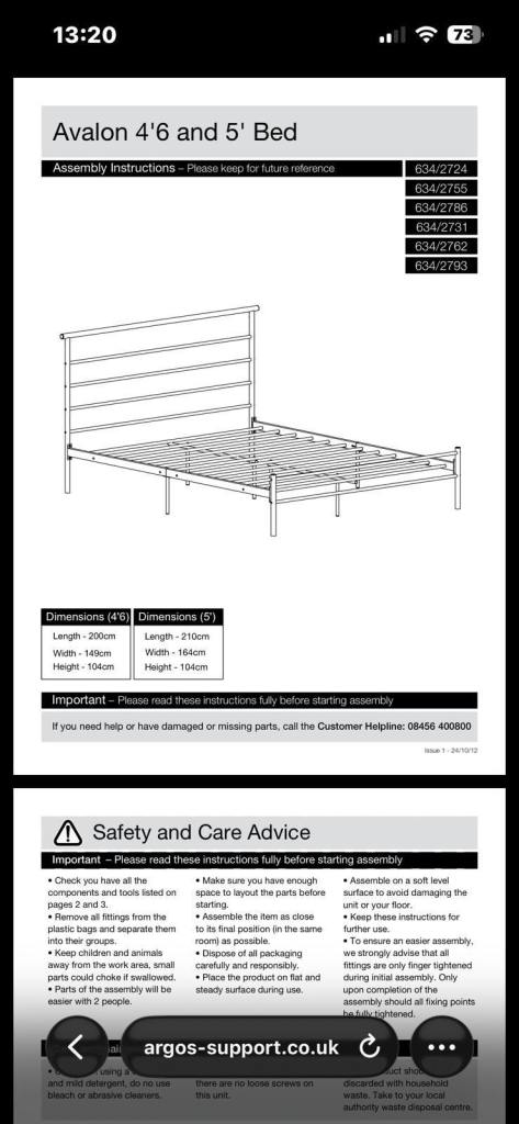 Argos Home Avalon Double Metal Bed Frame – White, Good Condition