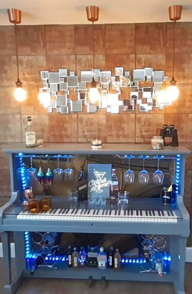 STUNNING Upcycled Piano Bar • LED Lights + Remote • One Off Unique Piece 