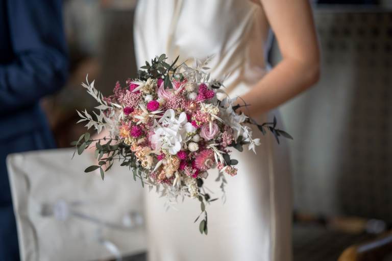Dried Flower bouquet in pink white tones for wedding or decoration