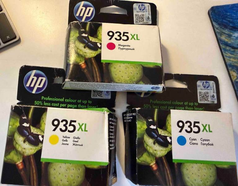 3x Genuine HP 935XL: magenta + yellow + cian Ink Cartridges 