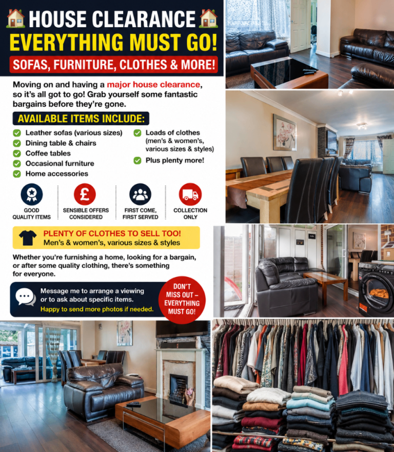 House Clearance Items - Sofas, Dining Table & Chairs, Clothes & More