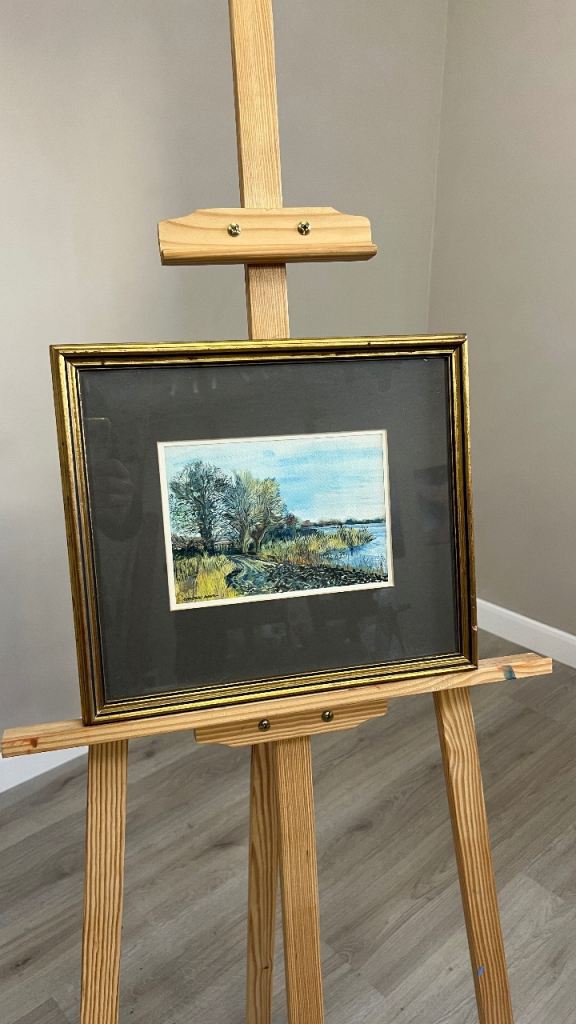 Signed Christine Adams Watercolour Picture Framed & Glazed Riverside Landscape