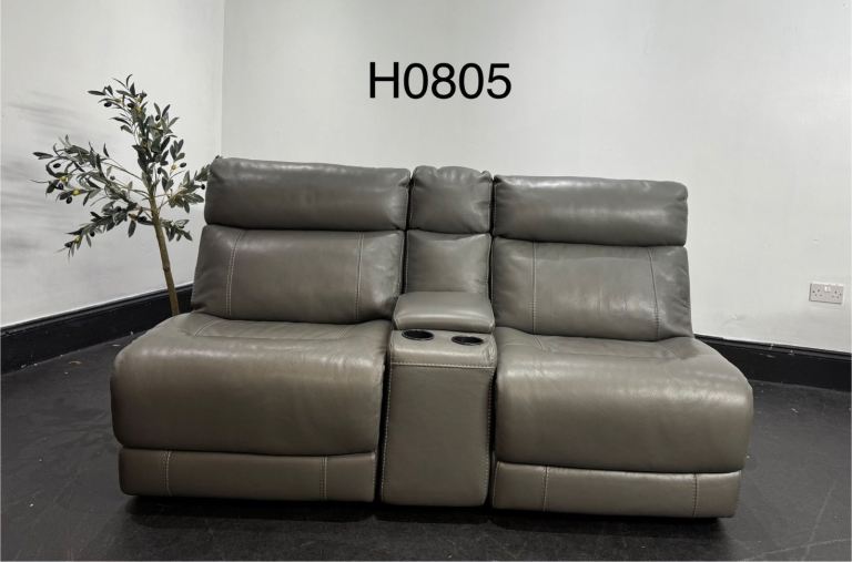 Mushroom Grey Fixed Back Armless 2 Seater Sofa With Drinks Holder  £95 Free Local Delivery