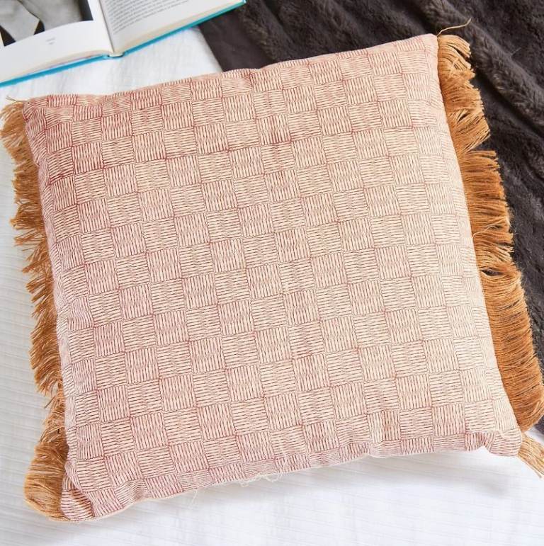 Box of 6 - Fero Redwood Fringed Filled Decorative Throw Scatter Cushion - 45 x 45cm (cover &filling)