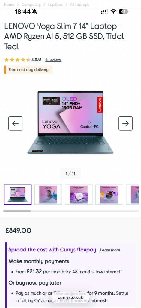Lenovo Yoga Slim 7 14" Laptop - 512GB SSD, Tidal Teal