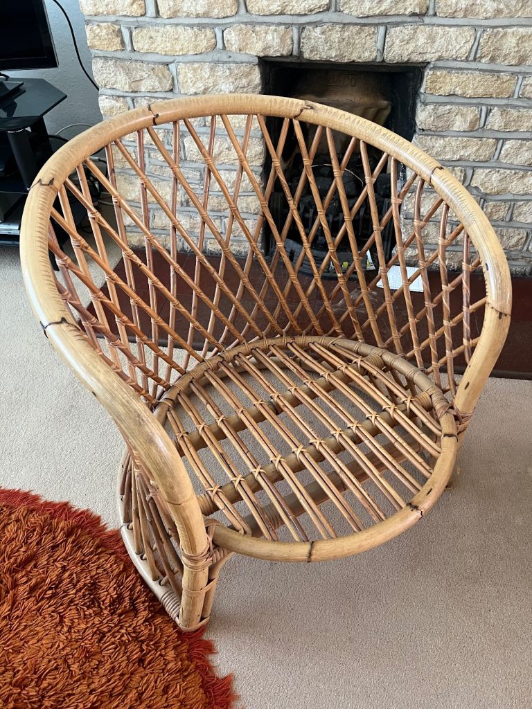 Set of four Italian bamboo cane lounge armchairs 