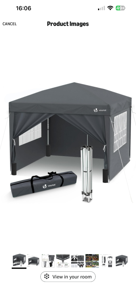 VOUNOT 3m x 3m Pop Up Gazebo with Sides, 4 Weight Bags & Carry Bag – Like New