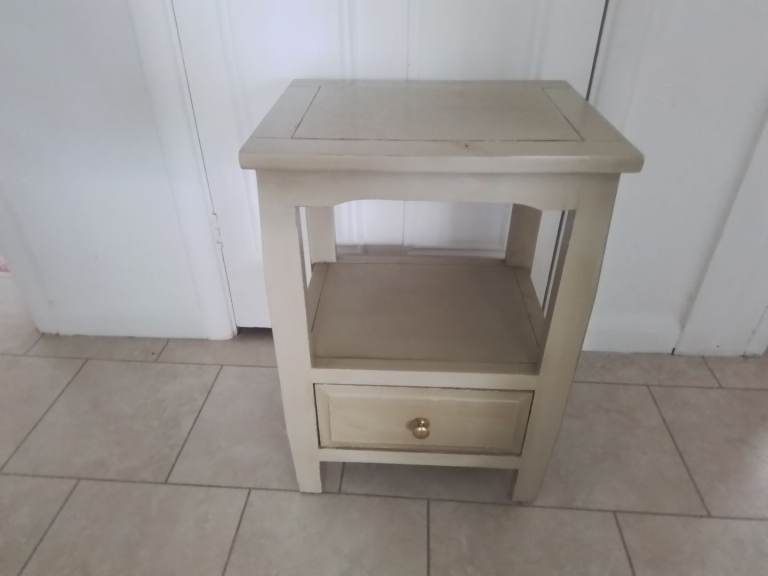 Bedside Table Dark Beige Wood With Shelf & Drawer 