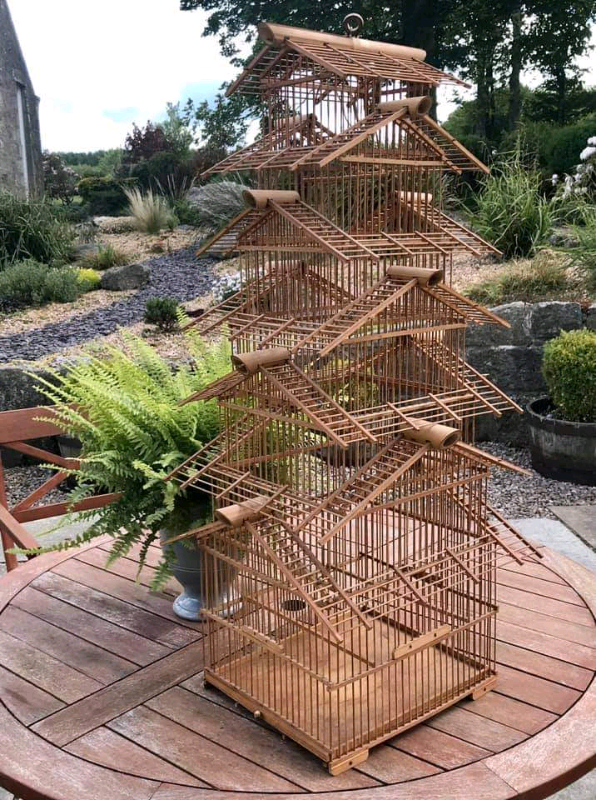 Vintage Bird Cage in Bamboo Pagoda Style Suit Small Birds Finchs 