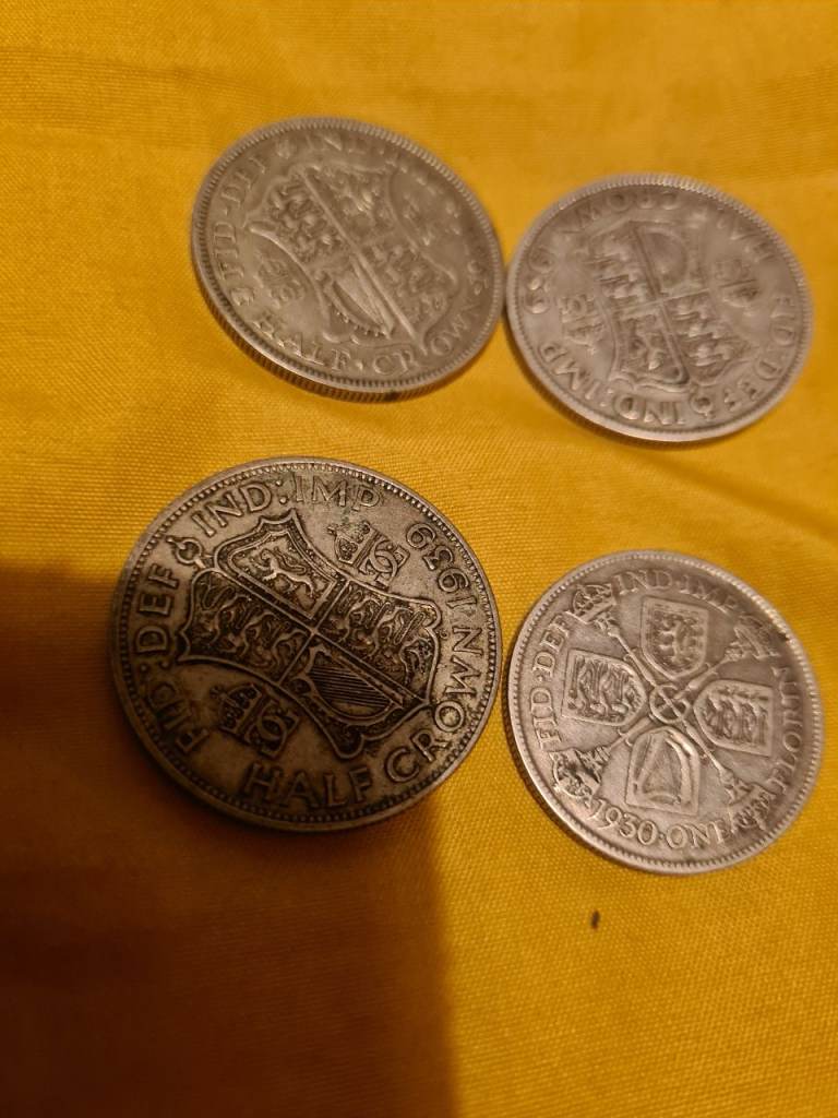 Old British Half Crown Coins - Four in Total, Good Condition