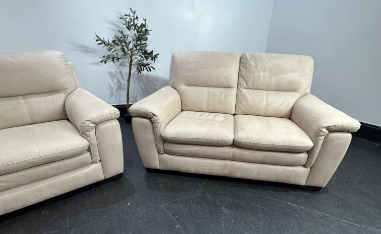 SCS Biscuit Beige Suede Pair of 2 Seater Sofas  £350 Free Local Delivery 