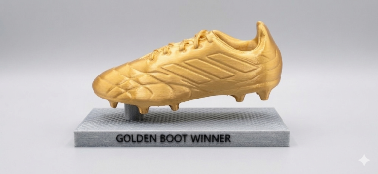 Premium 3D Printed Golden Boot Trophy – Silk Gold & Marble Edition