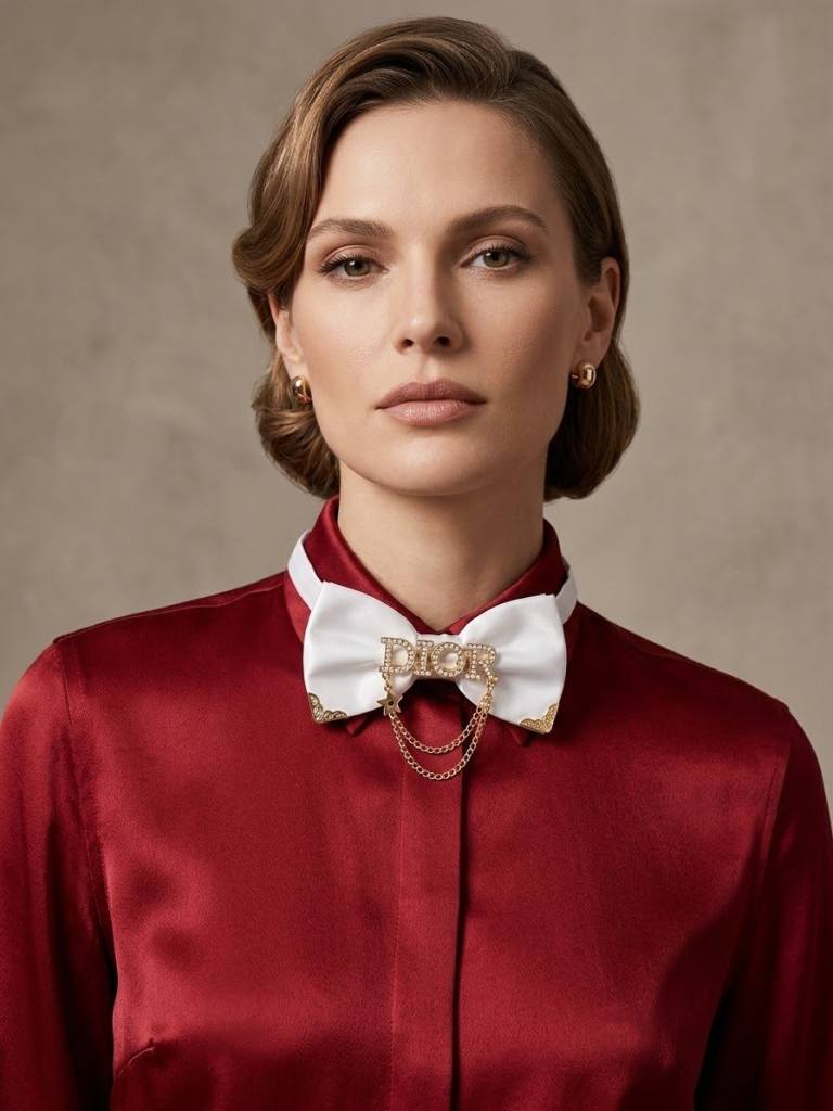 Elegant white bow tie with brooch 