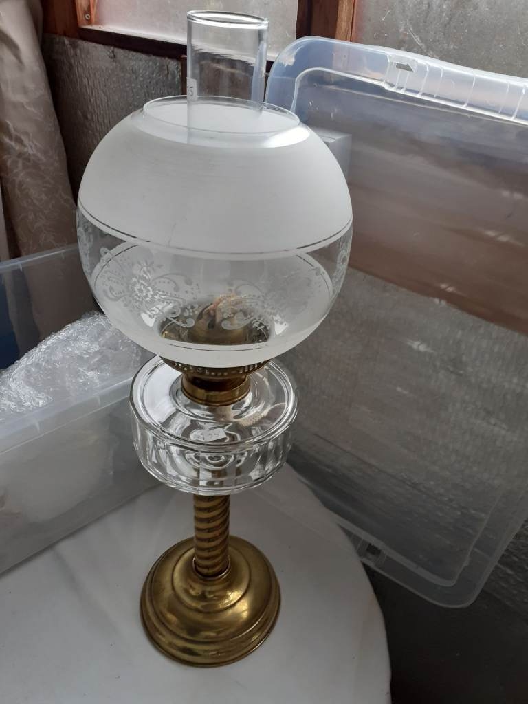 image for VINTAGE GLASS OIL LAMP