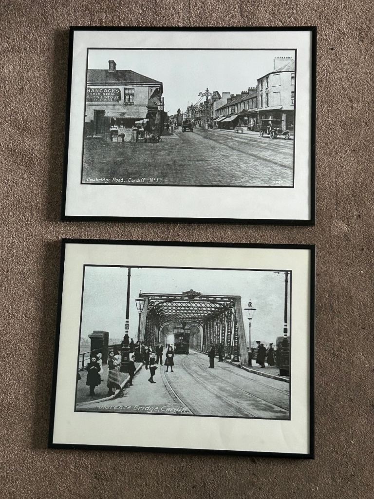 Pair Framed Prints early 20th century of Cardiff H17in/43cm W20in/51cm Good condition  D297