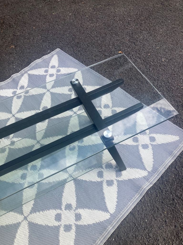 Glass Coffee Table with Black Metal Frame – Good Condition