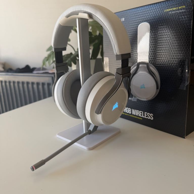 White Corsair Virtuoso wireless headset