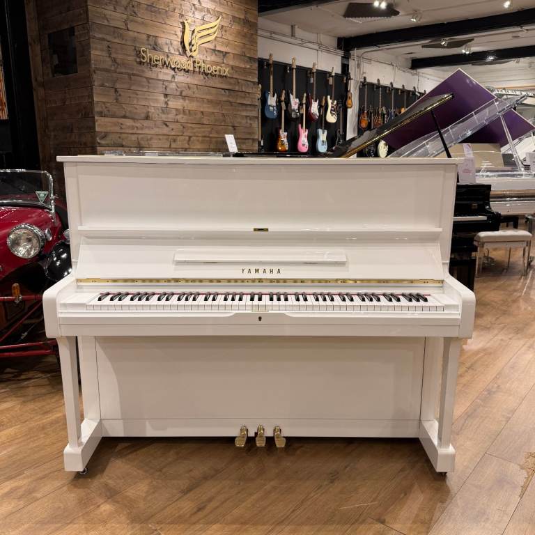 Yamaha U1 Upright Piano White Polyester | VIDEO | Sherwood Phoenix