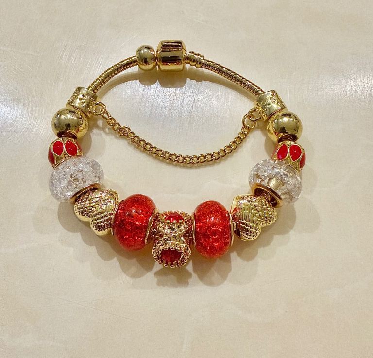 Diamond Style London Charm Bracelet - Gold & Red