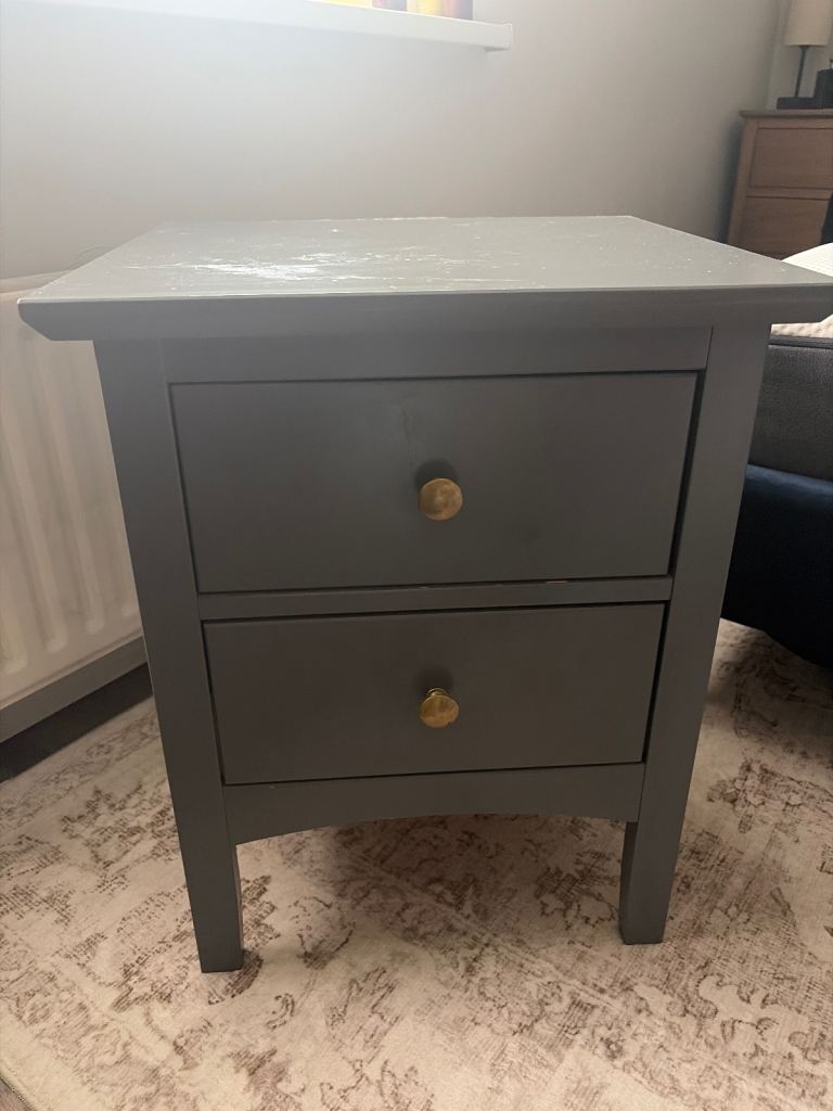 Grey Bedside Table with Two Drawers 