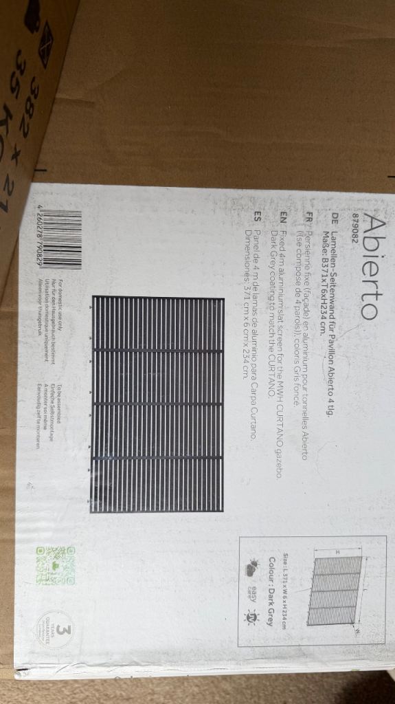 Pergola side screen-  Abierto Pavilion 410 Gazebo - Grey, Still Boxed