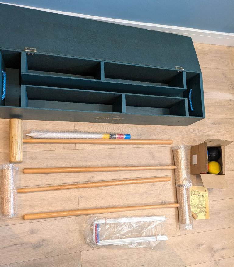 Wooden Croquet Set With Box 4 People Mostly Unused Riley Made In England