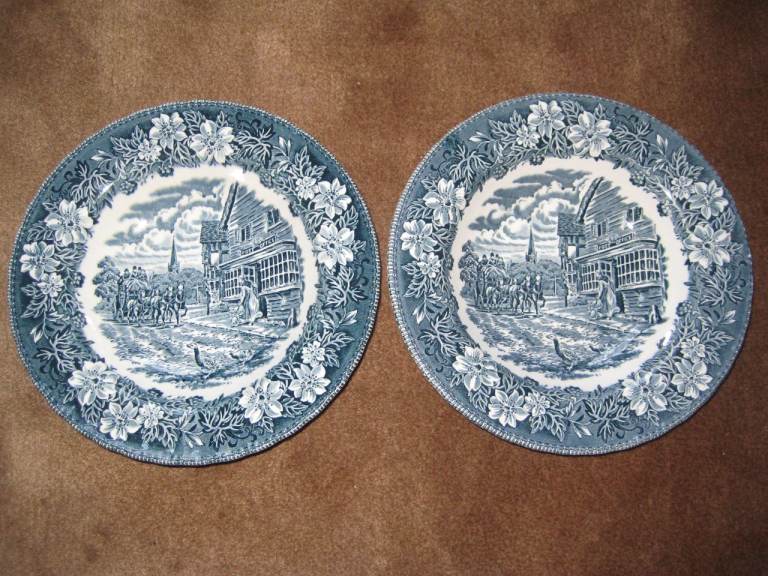 Two Matching 23 cm Royal Tudor Ware Staffordshire Coaching Tavern Soup Plates for £10.00