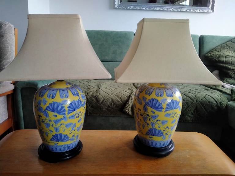 Pair of Chinese Vase Table Lamps with Shade - 58cm