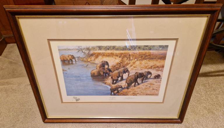 Large framed limited-edition David Shepherd 'The Crossing' (with certificate of authenticity).