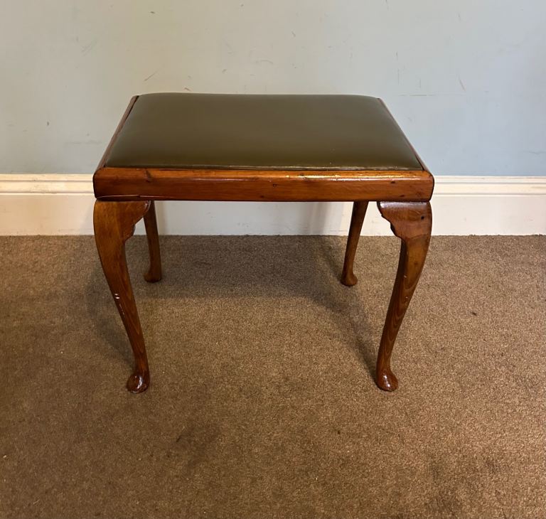 Vintage Wooden Dark Green Leather Piano Stool H17in/43cm W19in/49cm D14in/36cm  D023