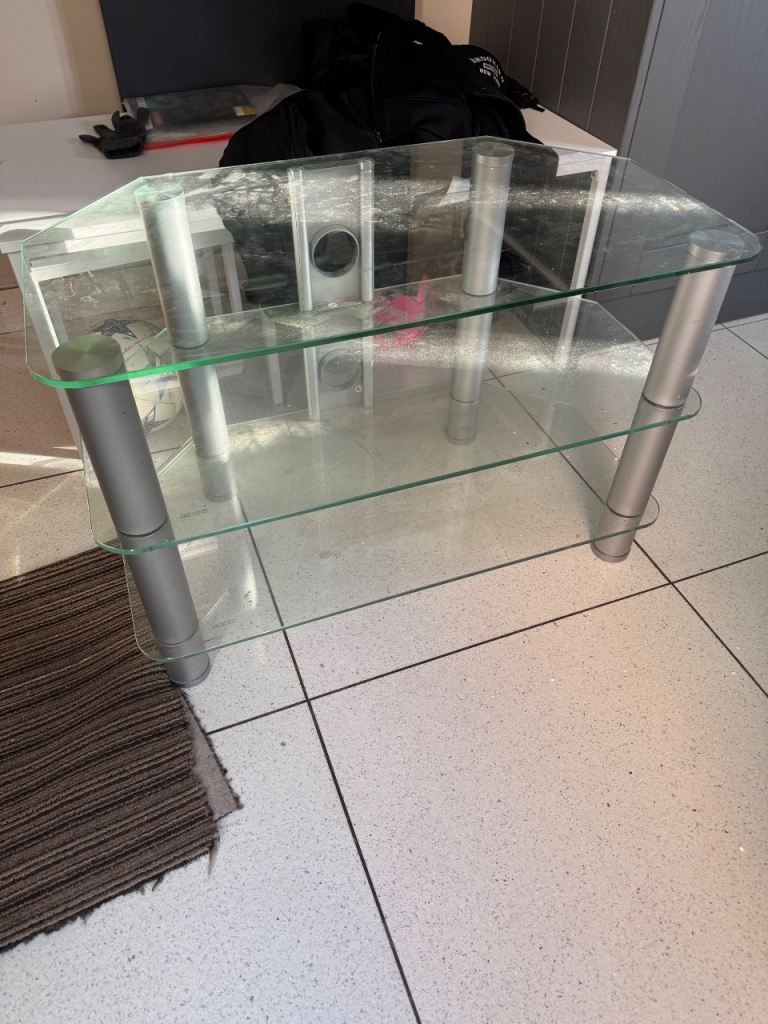 Clear glass two tier tv stand 