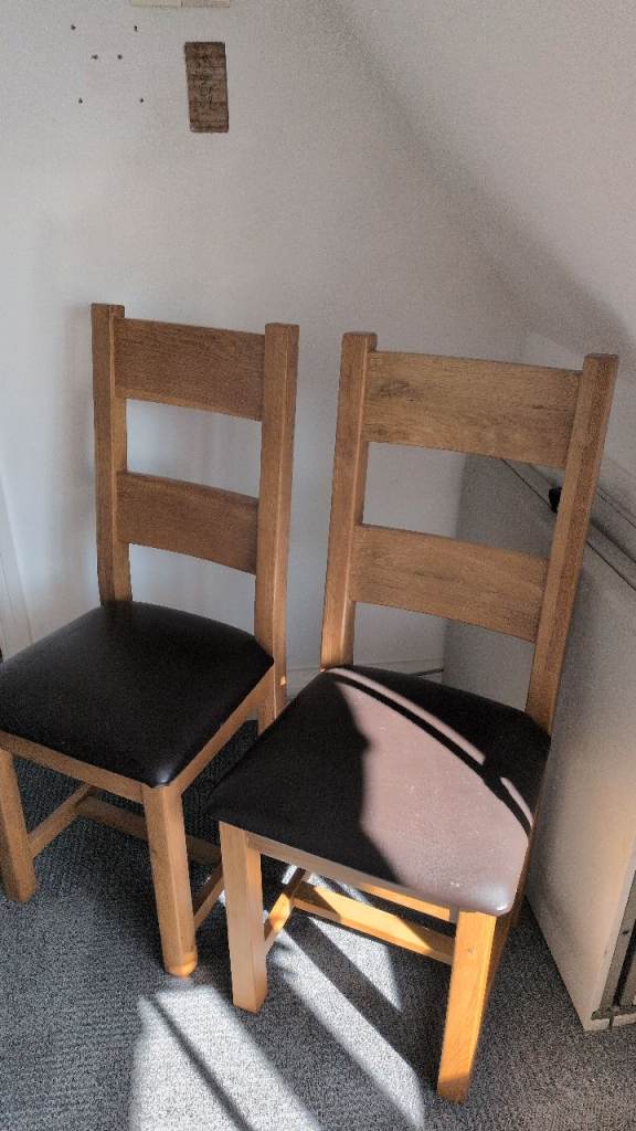 Solid Oak Dining Chairs with Brown leather seat