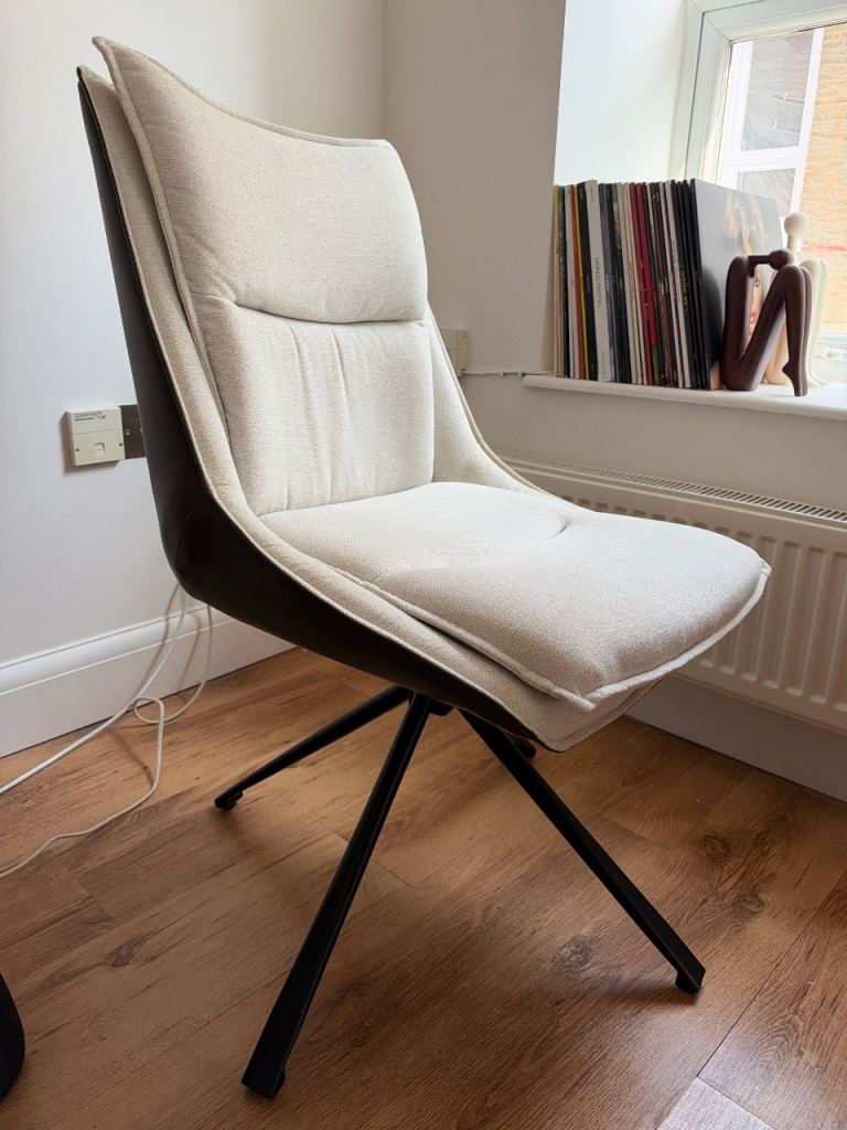 Modern Swivel Chair - Cream Fabric, Good Condition