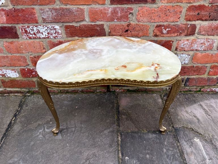 Vintage Onyx & Brass Side Table - Good Condition 
