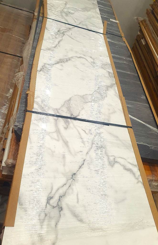Wren Luxury Laminate Kitchen Worktops and TekWall in Calacatta Cloud Matt. Brand New