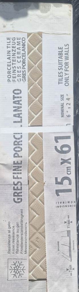 44 Brand new Pollino Grey Ceramic backsplash tiles 61cm x 15cm x 7mm for sale