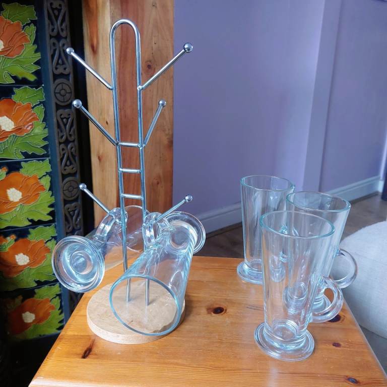 Five Italian Latte Glasses With Mug Tree 
