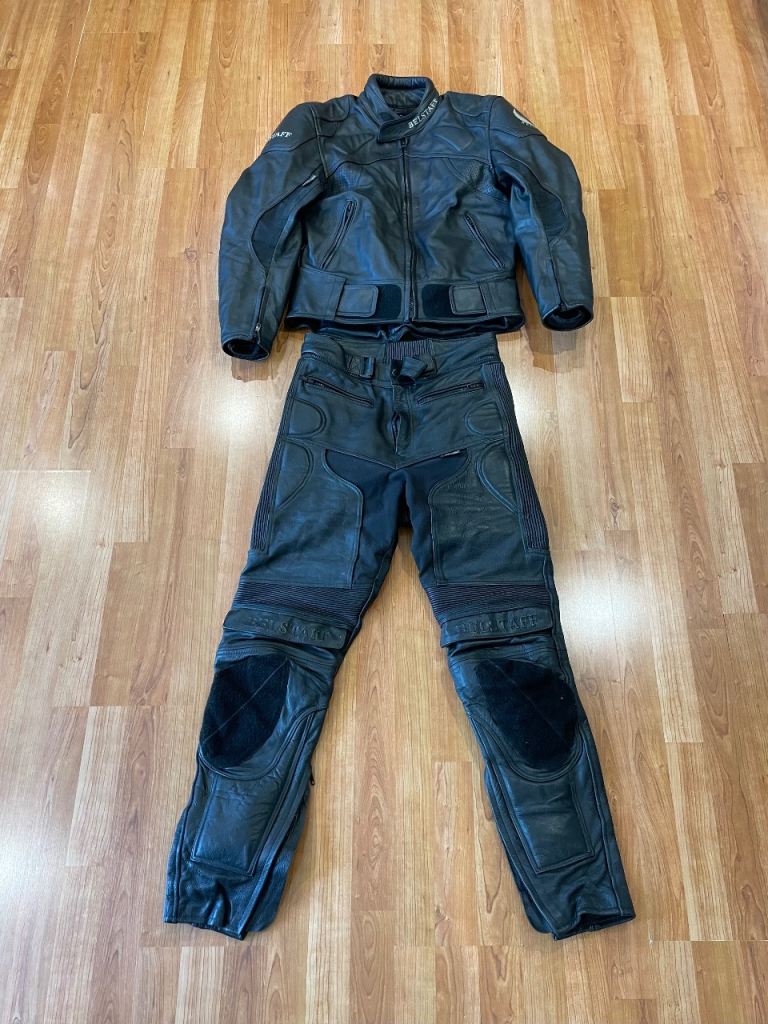 Mens Belstaff leather two piece motorcycle suit