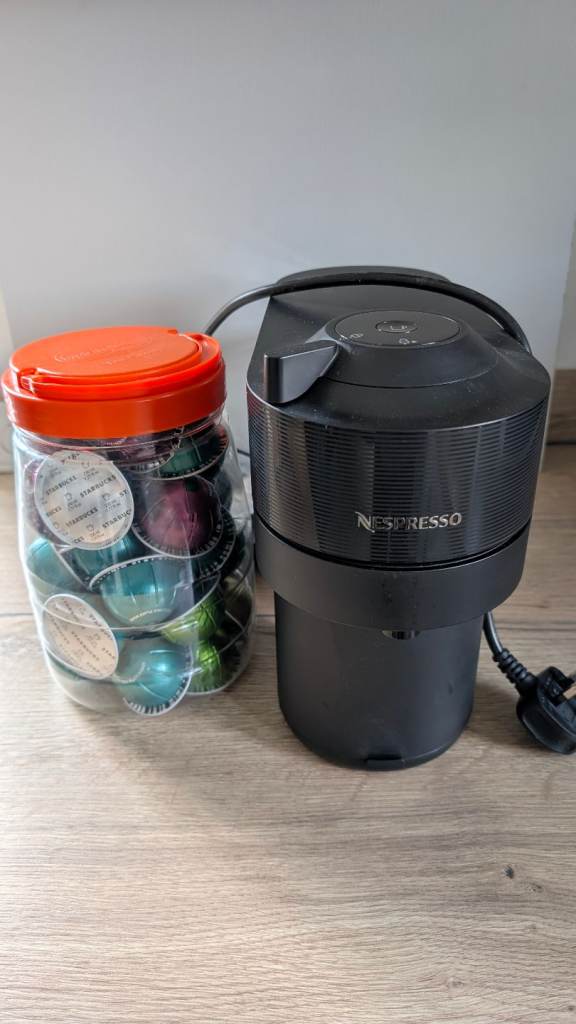 Nespresso Vertuo coffee machine + Aeroccino milk frother + loads of Starbucks pods